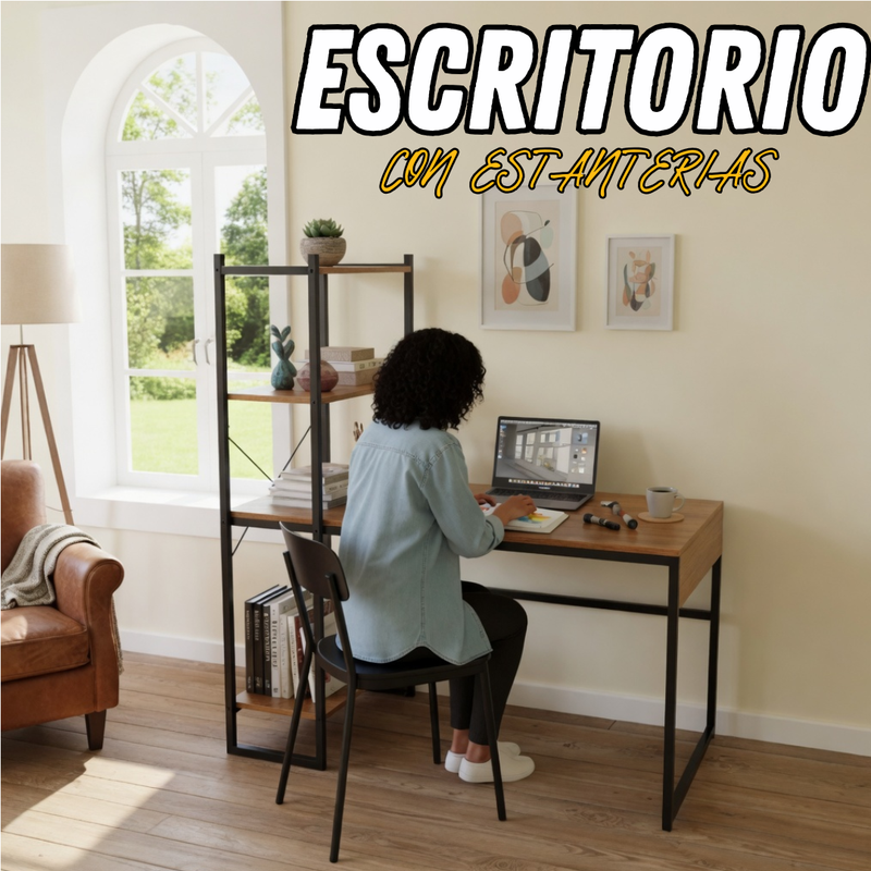 Escritorio con Estanterías de Madera 1